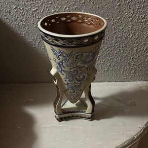 Decorative Hand-Painted Ceramic Vase with Blue Floral
